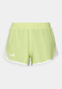 Ljusgröna sportshorts med en elastisk midja, som har vita nätpaneler på sidorna och en liten vit logotyp fram till vänster.