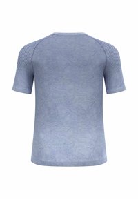 Short-sleeve athletic shirt featuring a mesh fabric in gradient shades of blue, with textured detailing and a round neckline.