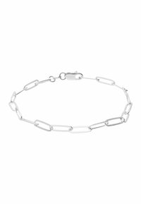 Zilveren kettingarmband met verlengde schakels, voorzien van een veilige sluiting. Gladde, gepolijste afwerking met een strakke, minimalistische uitstraling.