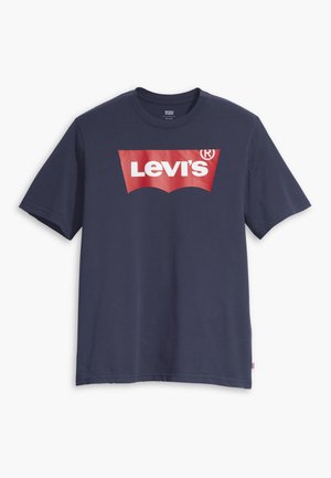 Navy-blaues Baumwoll-T-Shirt mit einem großen roten Levi's-Logo auf der Vorderseite. Kurze Ärmel und ein klassisches Rundhalsdesign.