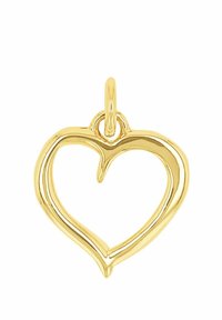 Pendant a forma di cuore in oro con finitura liscia e lucida. Presenta un contorno sottile e un piccolo anello per il fissaggio nella parte superiore.