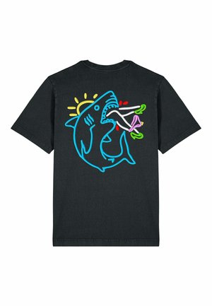 SHARK BACK PRINT HEAVYWEIGHT - Print T-shirt - washed black