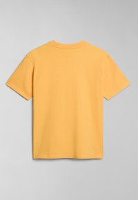 T-shirt met korte mouwen van zacht, lichtgewicht katoen in de kleur geel, met een klassieke ronde hals en rechte zoom. Geen grafische elementen of versieringen.