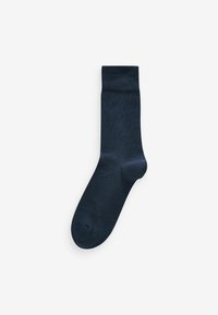 Navy blue cotton sock with a ribbed cuff, smooth texture, and a reinforced toe. Classic design, suitable for everyday wear.