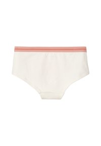 Baumwoll-Hipster-Unterwäsche in Off-White mit einem hellrosa gestreiften Bund. Weiche Textur, vollständige Abdeckung und klassisches Schnittdesign.