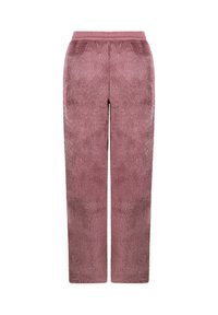 Fleece loungebroek in een zachte mauve kleur, met een relaxte pasvorm, elastische tailleband en een gestructureerd oppervlak voor extra comfort.