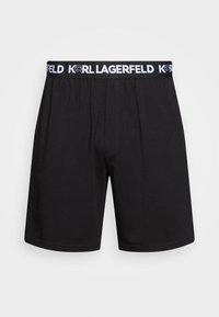 Boxers noirs en coton doux. Dotés d'une taille élastique avec la marque blanche "KRL LAGERFELD". Design basique, longueur au genou.