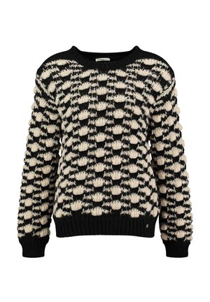 Maglione chunky a maglia con motivo a bolle testurizzato nero e crema, con polsini a costine, orlo e scollatura rotonda.