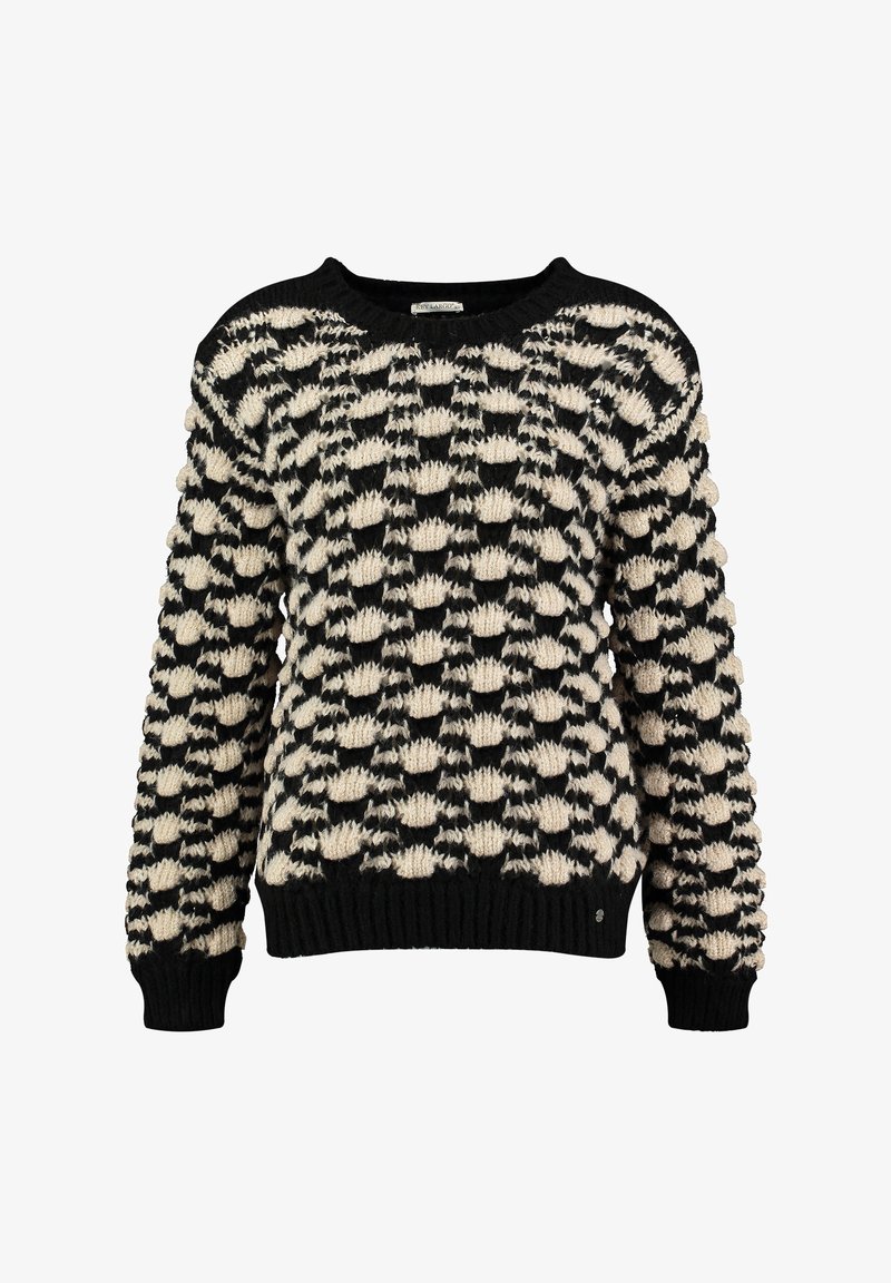 Maglione chunky a maglia con motivo a bolle testurizzato nero e crema, con polsini a costine, orlo e scollatura rotonda.