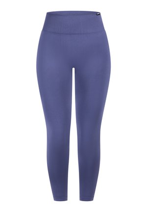 Lilla leggings med høj elastisk talje, lavet af et glat, strækbart materiale. Tætsiddende design uden synlige sømme eller mønstre.