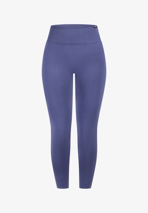 Lilla leggings med høj elastisk talje, lavet af et glat, strækbart materiale. Tætsiddende design uden synlige sømme eller mønstre.