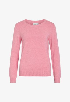 Maglione rosa lavorato a maglia con maniche lunghe, scollo a giro e polsini e orlo a coste. Tessuto morbido con una finitura leggermente mélange.