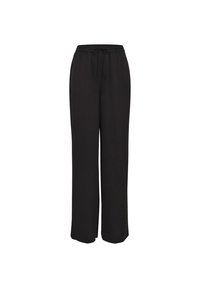 Svarta vida byxor med resårmidja och dragsko. Tillverkade av lättviktsmaterial med en slät yta. Avslappnad design.