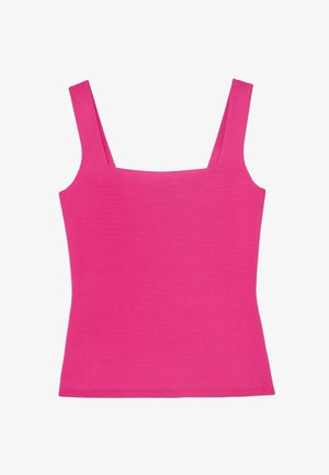 Maiou tricotat roz aprins, fără mâneci, cu bretele late și decolteu drept, conceput pentru purtare casual.