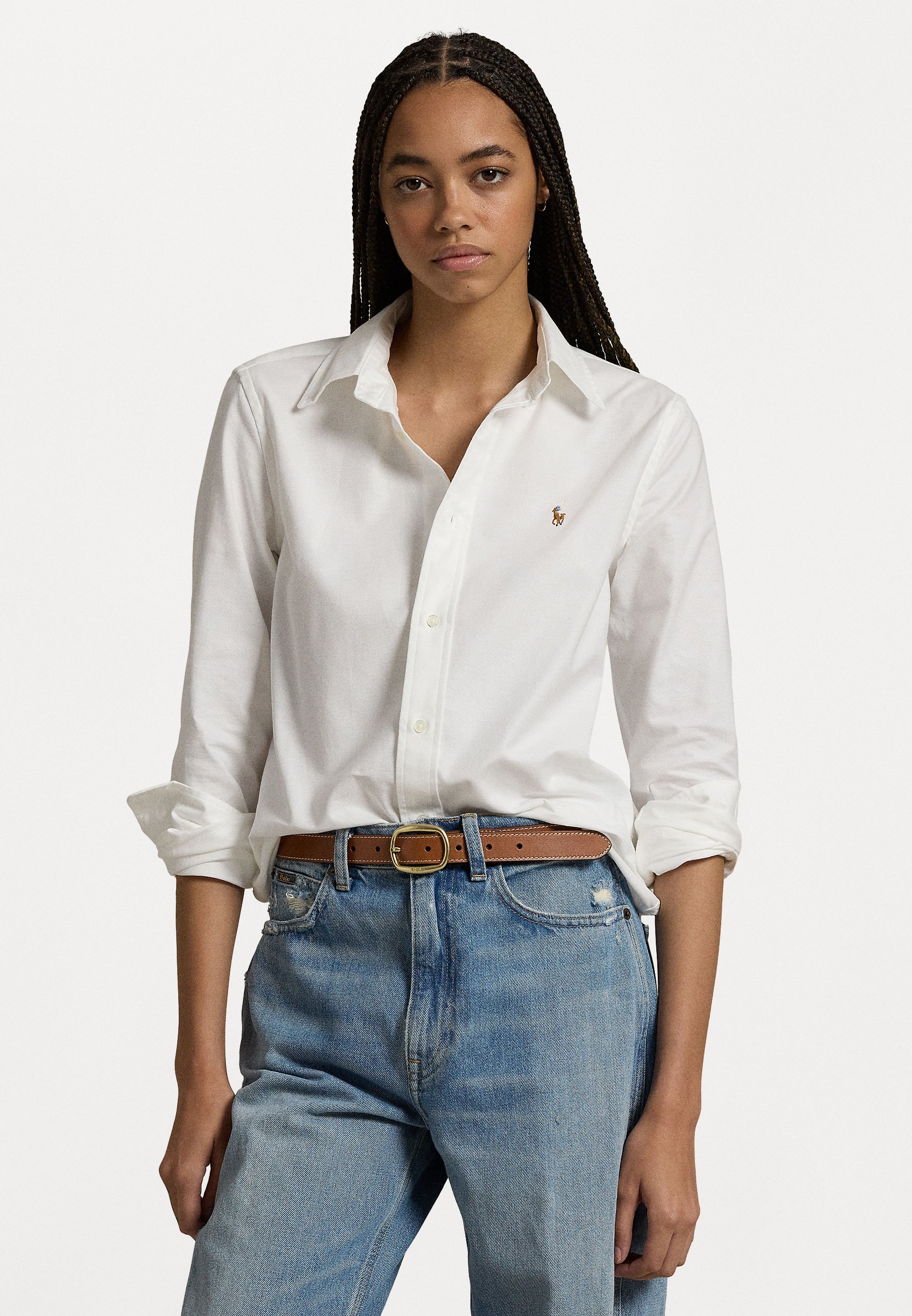 売れ筋商品|||ラルフローレン シャツ レディース トップス SLIM FIT STRETCH OXFORD SHIRT - Button-down blouse - white Polo Ralph Lauren Women's Stretch Slim Fit Oxford Shirt - Macy's