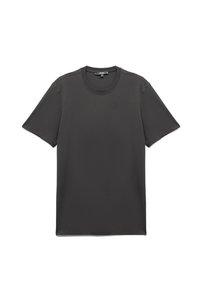 Mørkegrå t-shirt lavet af blødt stof, med korte ærmer og rund halsudskæring. Glat tekstur med minimale syninger.