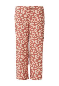 Zachte stoffen broek in een roestkleur met een witte abstracte luipaardprint, voorzien van een elastische tailleband en een trekkoord voor een verstelbare pasvorm.