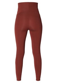 Hoge taille bordeaux leggings gemaakt van een gladde, rekbare stof, met een slim fit ontwerp en naadloze constructie aan de achterkant.