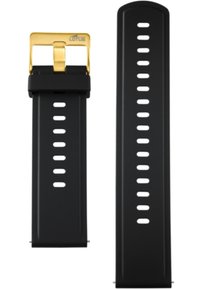 Black rubber watch strap with gold metal buckle. Features multiple holes for adjustment. Embossed "LOTUS" logo on the buckle.
