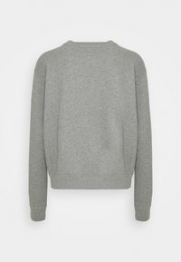 Grijze sweatshirt met ronde hals gemaakt van zachte stof. Heeft lange mouwen, geribde manchetten en een verkorte zoom. Geen zichtbare patronen of versieringen.