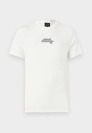 Biely bavlnený tričko s čiernym vyšitým logom "ARMANI EXCHANGE N.Y." na hrudi. Krátke rukávy a klasický okrúhly výstrih.