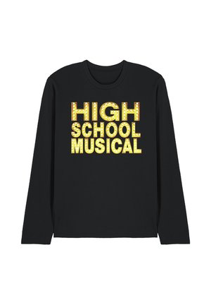 Schwarzes Langarmshirt mit großem gelben Leuchtreklamen-Schriftzug "HIGH SCHOOL MUSICAL" mittig auf der Vorderseite.
