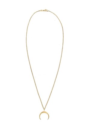 Delicata collana a catena d'oro con un piccolo ciondolo a forma di mezzaluna posizionato al centro in basso.