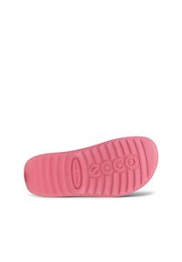 Roze rubberen schoenzool met een gestructureerd profiel en verhoogd logo. Gladde afwerking met duidelijke ribbels voor grip en tractie.