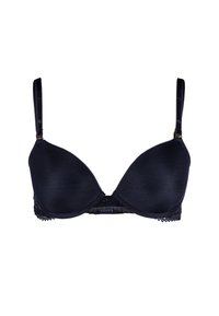 Svart push-up-bh med slätt tyg, spetsdetalj vid bandet, justerbara axelband och en strukturerad underwire-design.