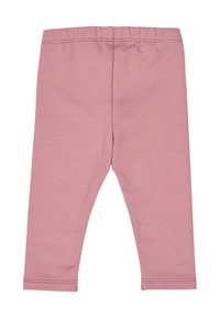 Růžové bavlněné legíny s elastickým pasem, s hladkou texturou a jednoduchým designem, zúžené u kotníků.
