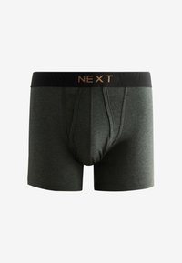 Moški bokserji v temno sivi bombažni mešanici. Imajo črn elastičen pas z zlatim napisom "NEXT". Standardni kroj s sprednjim žepom.
