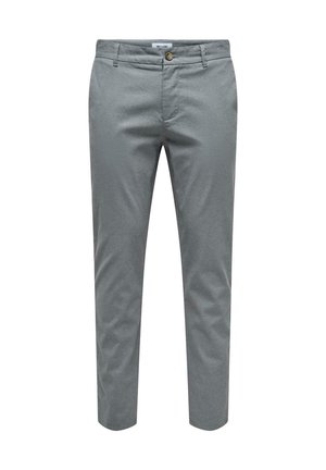 Grå skräddarsydda byxor med texturmönster, slim fit och en knappstängning vid midjan. Inkluderar sidofickor och bakfickor.