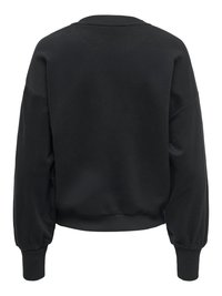 Sweat-shirt noir à manches longues vu de dos avec poignets, ourlet et encolure ronde côtelés.