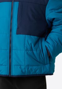 Μπουφάν με επένδυση που διαθέτει μπλε και ναυτικά πάνελ, κλείσιμο με φερμουάρ, όρθιο γιακά και πλαϊνές τσέπες. Λείο ύφασμα με καπιτονέ υφή.