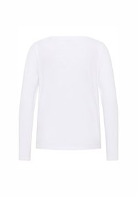 Langärmliges weißes T-Shirt aus weicher Baumwolle. Einfaches Design mit rundem Halsausschnitt und geradem Saum. Keine sichtbaren Muster oder Details.