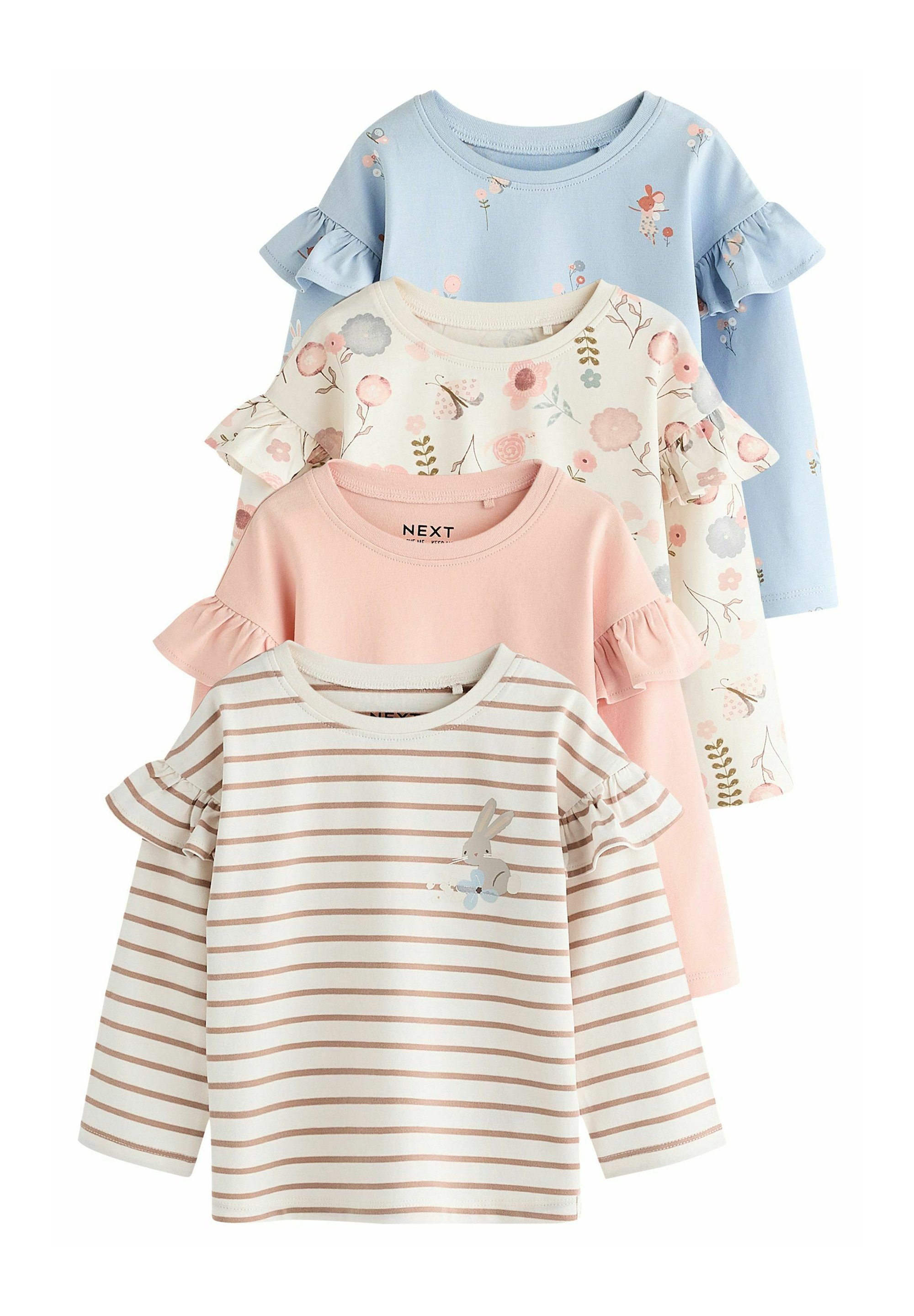 NEXT Langarm T-Shirts 4er Pack - Gerippte Basic Shirts