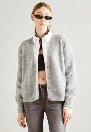 V NECK CARDIGAN - Cardigan - grey melange