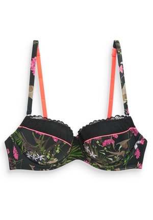 B BY TED BAKER BLACK FLORAL SATIN BALCONY BRA - Reggiseno a balconcino - black floral