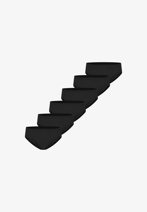Six culottes noires sans couture pour femmes disposées en diagonale sur fond blanc.