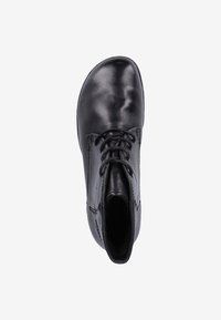 Schwarze Leder-Ankle-Boots mit abgerundetem Zehenbereich, Schnürung und glatter Textur mit dezenten Stichdetails.