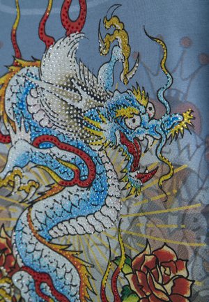 Ed Hardy, MENS DRAGON CITY DIAMANTE GRAPHIC RELAXED T-SHIRT - T-shirt con stampa - blue