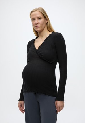 OVERLAY TOP WITH RUSHING - Μπλούζα με μακριά μανίκια - black