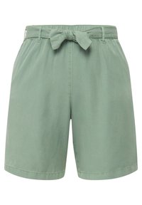 Grønne, letvægts shorts med bindebånd i taljen, der har en glat tekstur og et afslappet design, ideelle til varmt vejr.