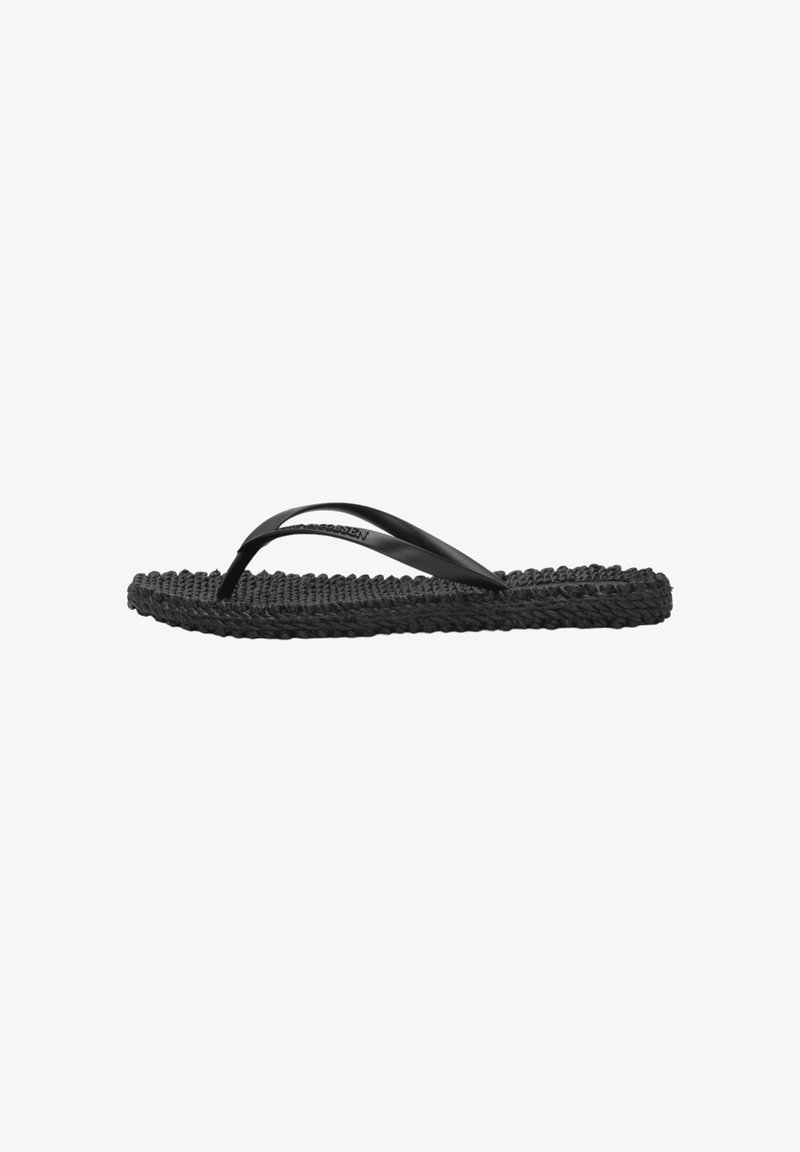 Infradito neri con suola texturizzata intrecciata e sottili cinturini in gomma. Design semplice senza motivi decorativi o accessori hardware aggiuntivi.