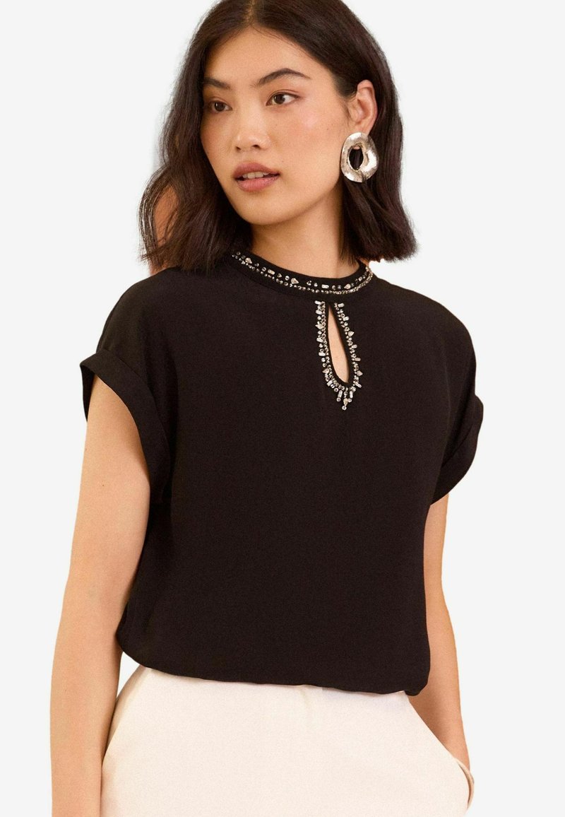 Love & Roses ROLL SLEEVE - REGULAR FIT - Blúz - black beaded