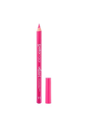 Matita per contorno labbra rosa brillante con cappuccio abbinate, etichettata "Bellaoggi Lip Mat 11," mostrata su sfondo bianco.