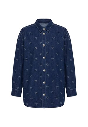 Studio Untold, JEANSHEMD, OVERSIZED, GLITZER-HERZEN, LANGARM - Skjortebluser - dark blue denim