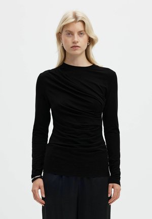 Selected, OBERTEIL MIT LANGEN ÄRMELN DRAPIERTES - Блуза с дълги ръкави - black