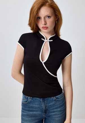 House, BLUSE MIT KURZEN ÄRMELN - Tričko s potlačou - black