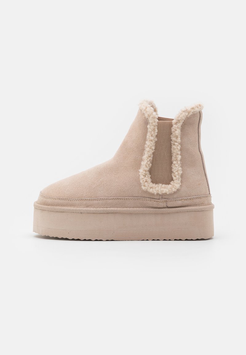 Even&Odd Wide Fit - LEATHER - Botines con plataforma - beige, Ampliar